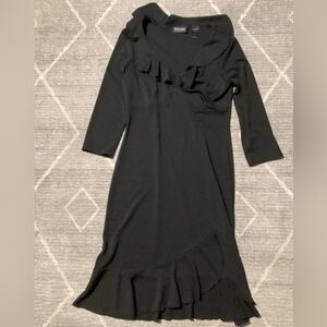 New York & Co Women Black Dress Size Small Long Sleeve V Neck Ruffles